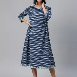 RAJGRANTH Ethnic Motifs Print A-Line Cotton Midi Dress-image-29