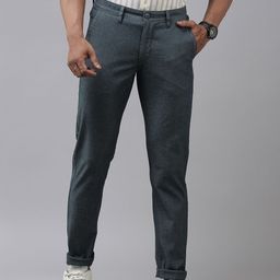 Van Heusen Sport Men Blue Textured Tapered Fit Regular Trousers-image-13