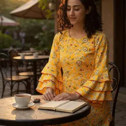Hive91 Floral Printed Bell Sleeves Georgette Fit & Flare Dress-image-55