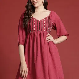 all about you Dobby Detail Pure Cotton Embroidered Puff Sleeves A-Line Mini Dress-picture-24