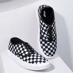 Styli Men White Checkerboard Round Toe Comfort Insole Canvas Sneakers-picture-41