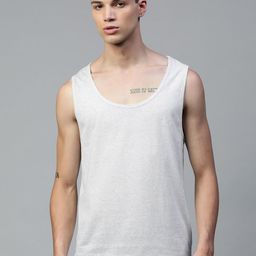 Huetrap Men White Melange Effect Solid Round Neck Sleeveless T-shirt-image-21