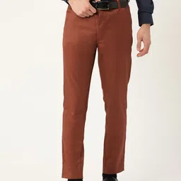 SOJANYA Men Rust Brown Smart Fit Solid Formal Trousers-picture-17