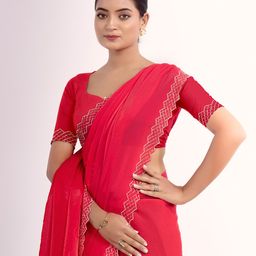 DIVASTRI Solid Satin Saree With Embellished Beads and Stones Border-image-12