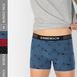 DAMENSCH Men Pack Of 3 Printed Deo-Cotton Anti Bacterial Trunks DAM-CTP-T-MRB-SPB-SNR-45
