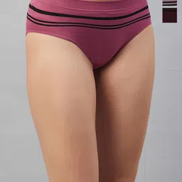 DressBerry Pack Of 3 Mid-Rise Striped Seamless Bikini Briefs-image-26