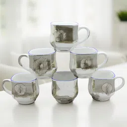 laghima jadon Grey Printed Ceramic Glossy Cups Set of 6 Cups and Mugs-15