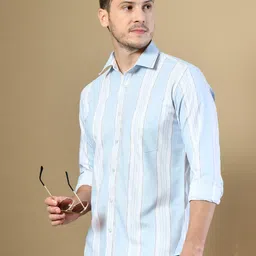 DESIGN UP Men Premium Fit Vertical Striped Spread Collar Casual Shirt-image-21