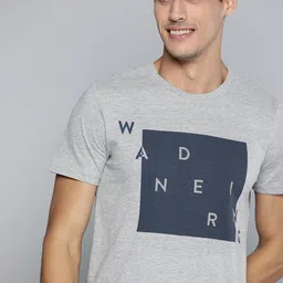 Mast & Harbour Men Grey Melange & Navy Blue Printed T-shirt-image-41