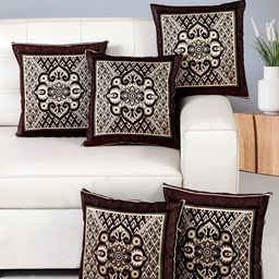 Nendle Camel Brown & Beige 5 Pcs Floral Square Cushion Covers-37