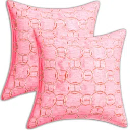 INDHOME LIFE Pink Set of 2 Embroidered Square Cushion Covers-31