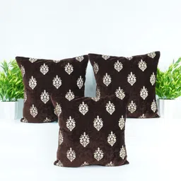 Decoghar Brown & White 3Pcs Embroidered Square Cushion Covers-image-42