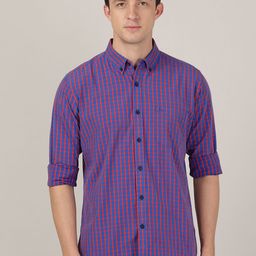 MERCHANT MARINE Men Blue Classic Slim Fit Checked Cotton Casual Shirt-image-97