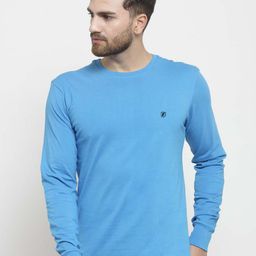 Friskers Men Turquoise Blue Solid Round Neck Pure Cotton T-shirt-image-39