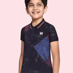 Monte Carlo Boys Navy Blue & Grey Polo Collar Pure Cotton T-shirt-image-33