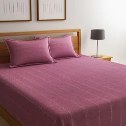 Saral Home Pink Striped 500 TC Bedsheet with 2 Pillow Covers-image-91