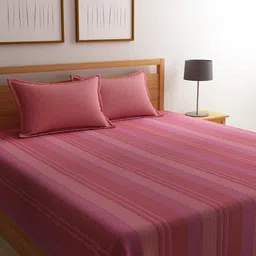 Saral Home Pink Striped 500 TC Bedsheet with 2 Pillow Covers-image-56