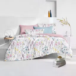 Aura White & Pink Floral 350 TC Bedsheet with 2 Pillow Covers-picture-27