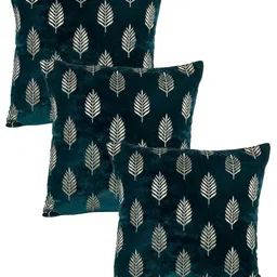 Decoghar Turquoise Blue & Silver-Toned 3Pcs Floral Square Cushion Covers-1