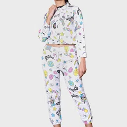 BUY NEW TREND Women White Printed Jacket with Jogger Co-Ords Set-image-11