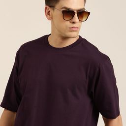DILLINGER Men Maroon Solid Pure Cotton Drop-Shoulder Sleeves Oversized Fit T-shirt-image-89