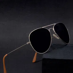 RESIST EYEWEAR Unisex Black Lens & Gold-Toned Aviator Sunglasses with UV Protected Lens-20
