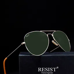 RESIST EYEWEAR UnisexAviator Sunglasses with UV Protected Lens AIRGOLDGREEN-43