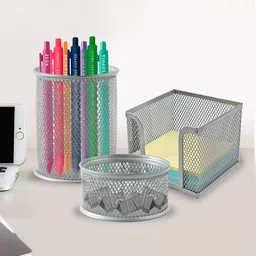 UMAI Silver-Toned Set of 3 Regular Desk Organiser Organisers-3