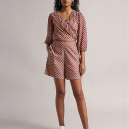 ZACCAI Geometric Printed V-Neck Wrap Top with Shorts Co-Ords-picture-13