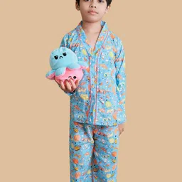 Noty Boys Printed V-Neck Long Sleeves Shirt & Pyjamas Night suit-picture-3
