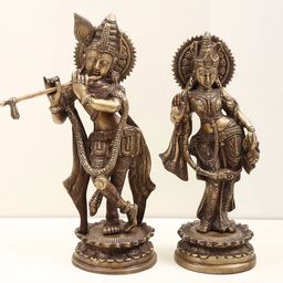 Exotic India Gold Toned 2 Pieces Standing Radha Krishna Religious Statue Showpieces-image-11