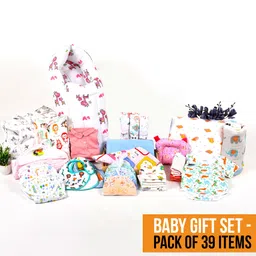 Moms Home New Born Pack of 39 Organic Cotton Baby Essentials Gift Set-image-1