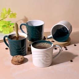Storepedia Green & White Solid Ceramic Matte Cups Set of Cups and Mugs-4