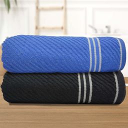 Athom Living Blue & Black 2 Pieces Cotton 380 GSM Bath Towels-image-69