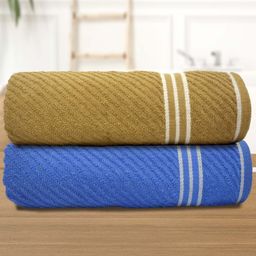 Athom Living Beige Blue 2 Pieces 380 GSM Striped Bath Towels-image-68