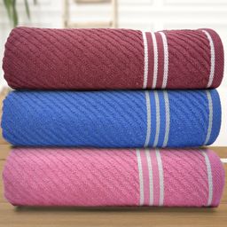 Athom Living Brown Pink 3 Pieces 380 GSM Striped Bath Towels-image-26