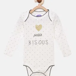 Eimoie Girls Off-White & Gold-Toned Printed Pure Cotton Bodysuit-image-91