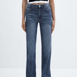 MANGO Women Frayed Hem Wide Leg Light Fade Pure Cotton Jeans-image-97