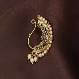 I Jewels Gold-Plated Pearl Studded & Beaded Maharashtrian Nosepin-40