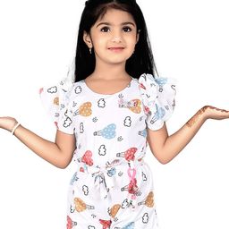 Fabangel Girls Printed Flutter Sleeve Fit & Flare Cotton Dress-image-31