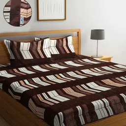 KLOTTHE Brown & White Abstract Printed 300TC Wool Double Bedsheet With 2 Pillow Covers-23