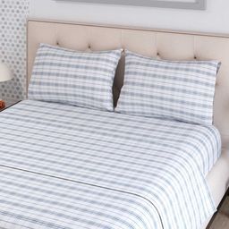 Layers Emaline White & Grey Striped Cotton 144 TC Double Bedsheet with 2 Pillow Covers-image-75