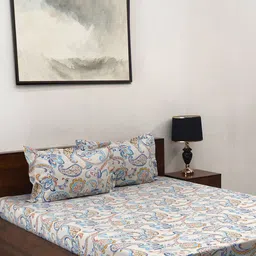 BOMBAY DYEING Turquoise Blue Floral Cotton 140 TC Queen Bedsheet Set-2.28 m X 2.54 m-image-18