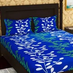 Supreme Home Collective Blue & White Floral 144 TC Queen Bedsheet with 2 Pillow Covers-image-68