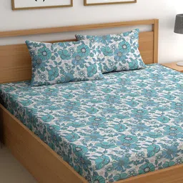 CG HOMES Blue & White Floral Printed Cotton 200 TC Queen Bedsheet Set 2.25 m x 2.50 m-image-32