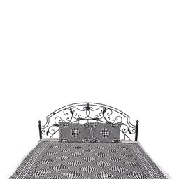 Exotic India White & Black Geometric Cotton 300 TC Queen Bedsheet with 2 Pillow Covers-image-93