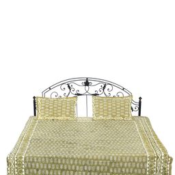 Exotic India Green & White Geometric Cotton 300 TC Queen Bedsheet With 2 Pillow Covers-image-54