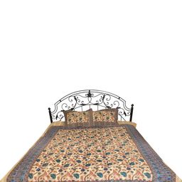 Exotic India Cream-Coloured Printed 300 TC Cotton Queen Bedsheet with 2 Pillow Covers-image-14