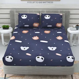 DREAM WEAVERZ Navy Blue Kids Cotton 220 TC Double Queen Bedsheet with 2 Pillow Covers-image-50