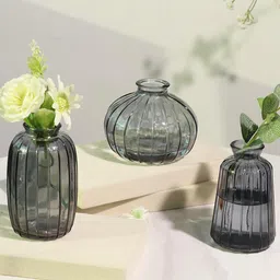 Art Street Transparent Aesthetic 3 Pieces Blue Textured Glass Flower Vases-image-29
